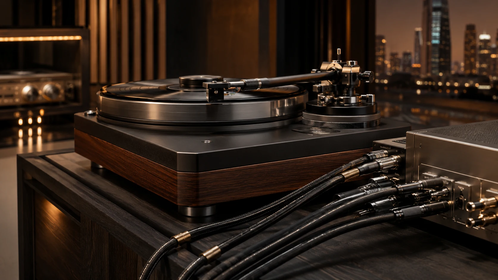Premium analog turntable and high-end audio signal chain in Dubai