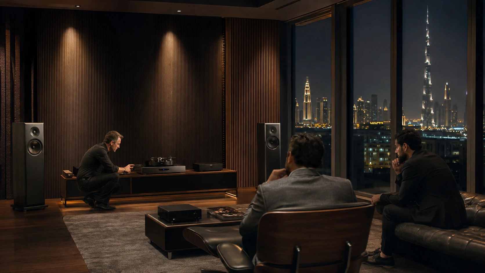 High-end audio listening room for MUVON dealer demonstrations in Dubai