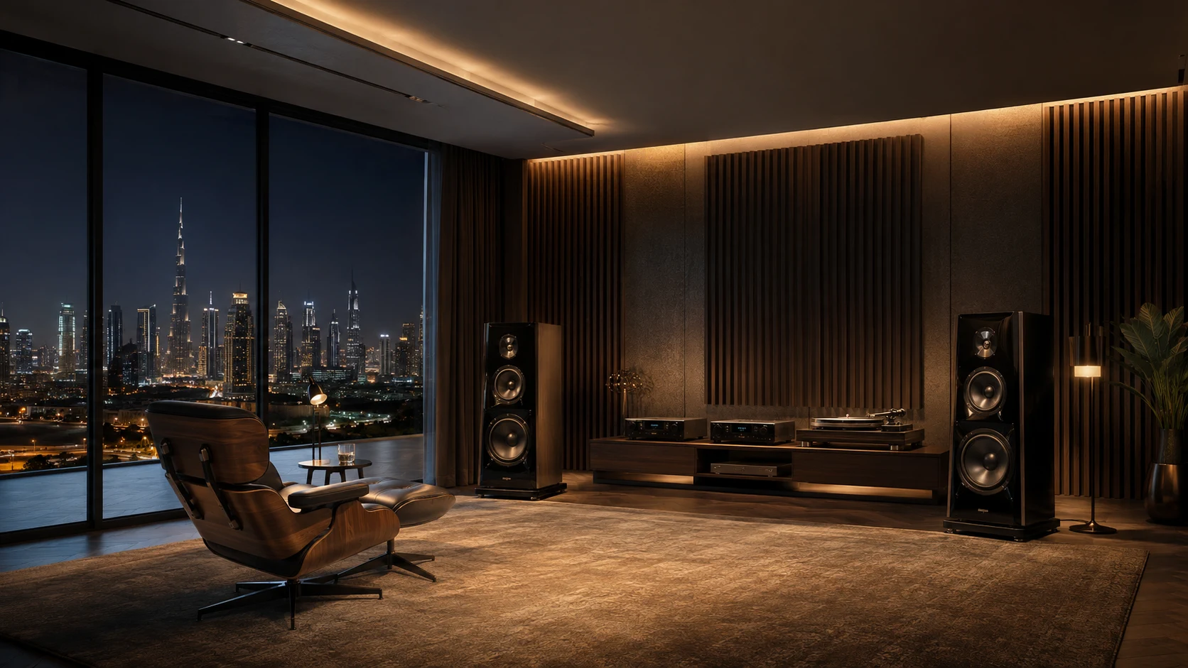 Luxury high-end audio listening room designed by MUVON in Dubai